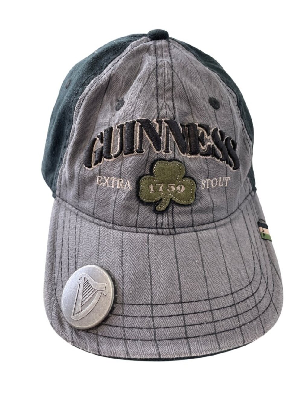 Guinness Extra Stout Adjustable Hat One Size Black Gray Built In Bottle Opener